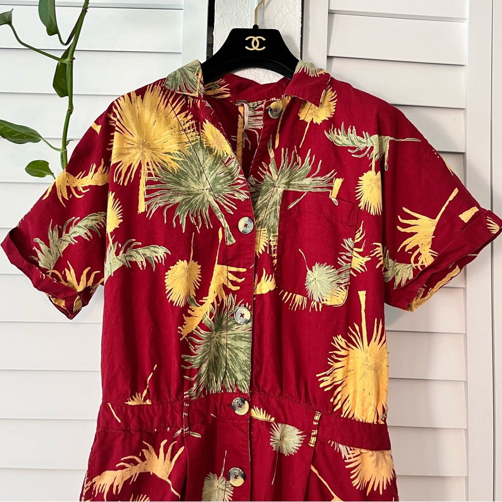 Free People Red Tropical Print Short Sleeve Romper - Picture 5 of 11
